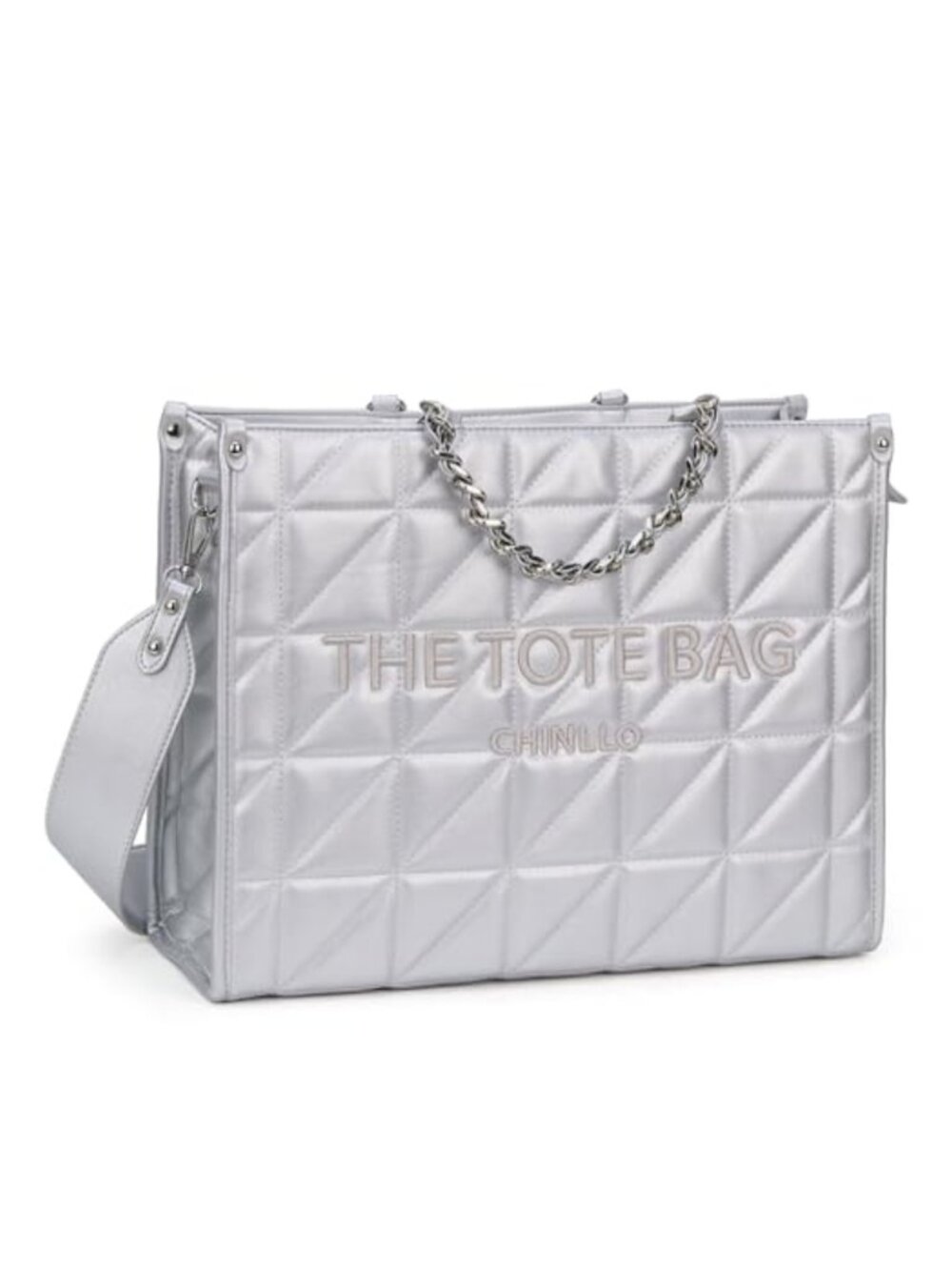 Quilted Tote Bag Satchel Purse Detachable Shoulder Strap Women Handbag
